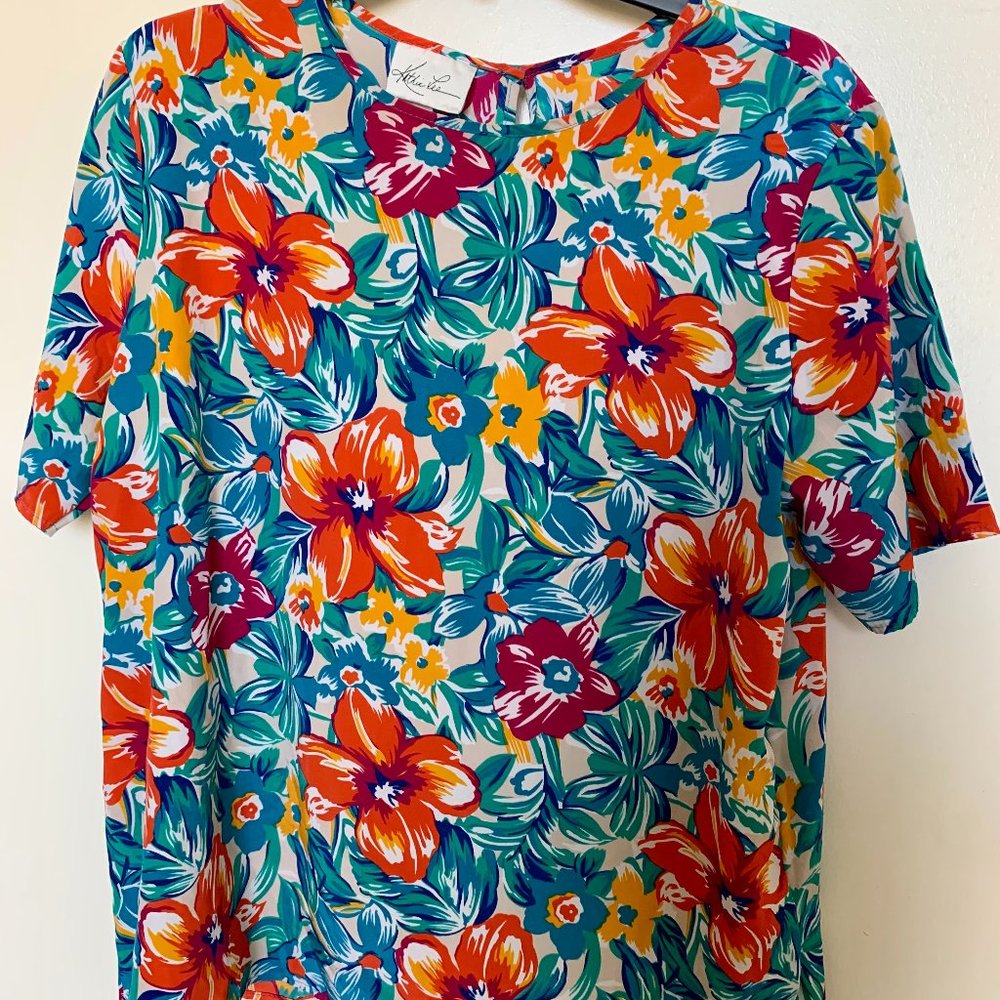 Vintage Bright Floral Silk Blouse